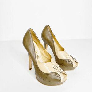 L.A.M.B. Gwen Stefani LAMB oxford peep toe platform pump brown women's us 5.5